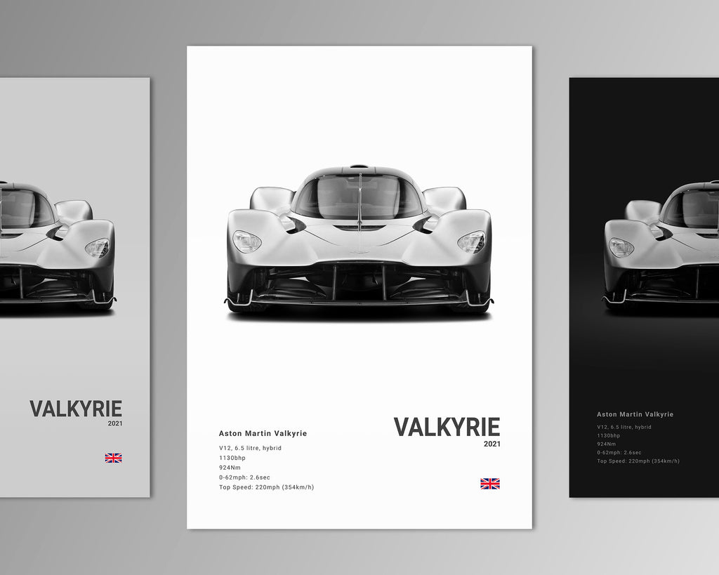 aston martin valkyrie front profile car poster black and white minimalist design