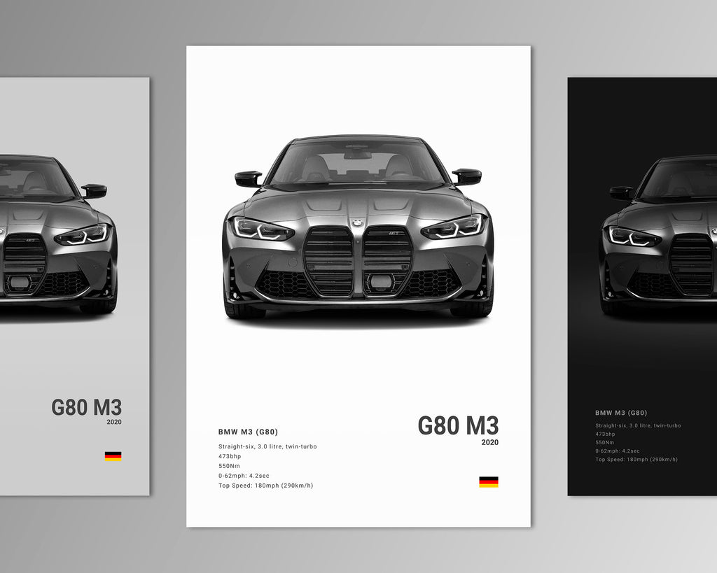 g80 m3 front profile car poster black and white minimalist design