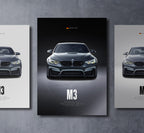 f80 m3 front view dark moody car wall art poster with bold text