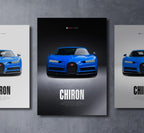 bugatti chiron front view dark moody car wall art poster with bold text