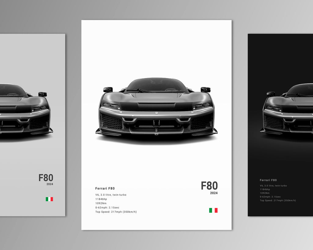 ferrari f80 front profile car poster black and white minimalist design