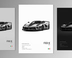 ferrari fxx k evo front profile car poster black and white minimalist design