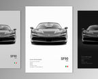 ferrari sf90 front profile car poster black and white minimalist design