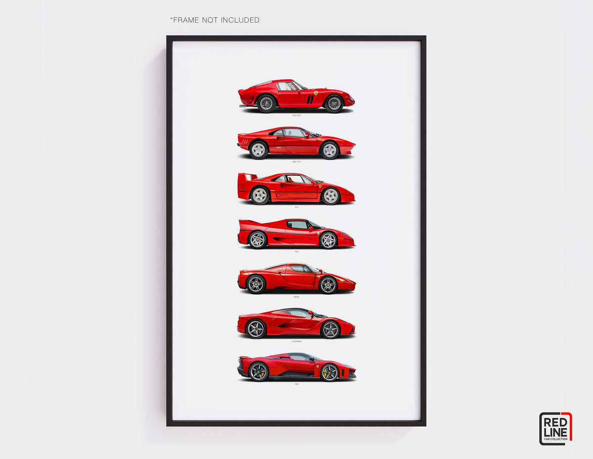 ferrari supercars evolution 250 gto to f80 evolution minimalist stacked wall art poster