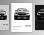 mitsubishi lancer evolution VIII 8 GSR front profile car poster black and white minimalist design