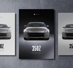 nissan 350z front view dark moody car wall art poster with bold text