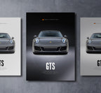 911 991.2 carrera gts front view dark moody car wall art poster with bold text