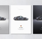 992.2 turbo s minimalist wall art poster trio showing side profile and engine specs