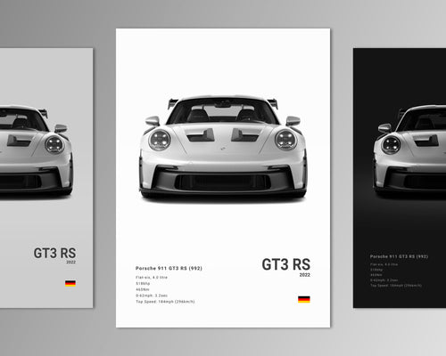 911 gt3 rs 992 front profile car poster black and white minimalist design