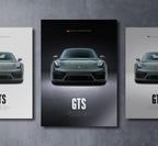 992 911 carrera gts front view dark moody car wall art poster with bold text