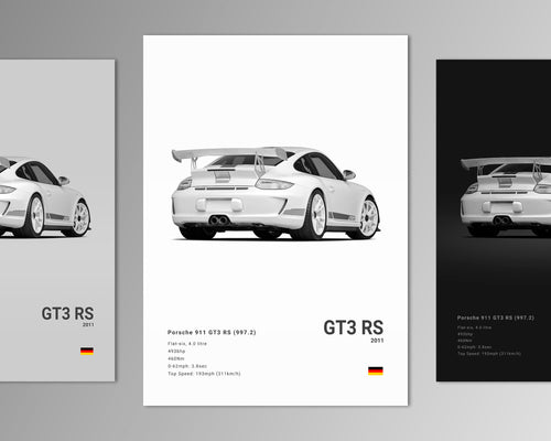 911 gt3 rs 4.0 997.2 front profile car poster black and white minimalist design